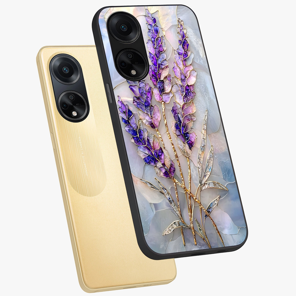 Lavender Dream Glow Glass Case displayed in angled mockup highlighting dreamy purple glow design with soft artistic style.