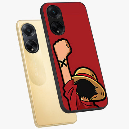 Luffy X Spirit Glass Case displayed in angled mockup highlighting powerful anime design with energetic action aesthetic.