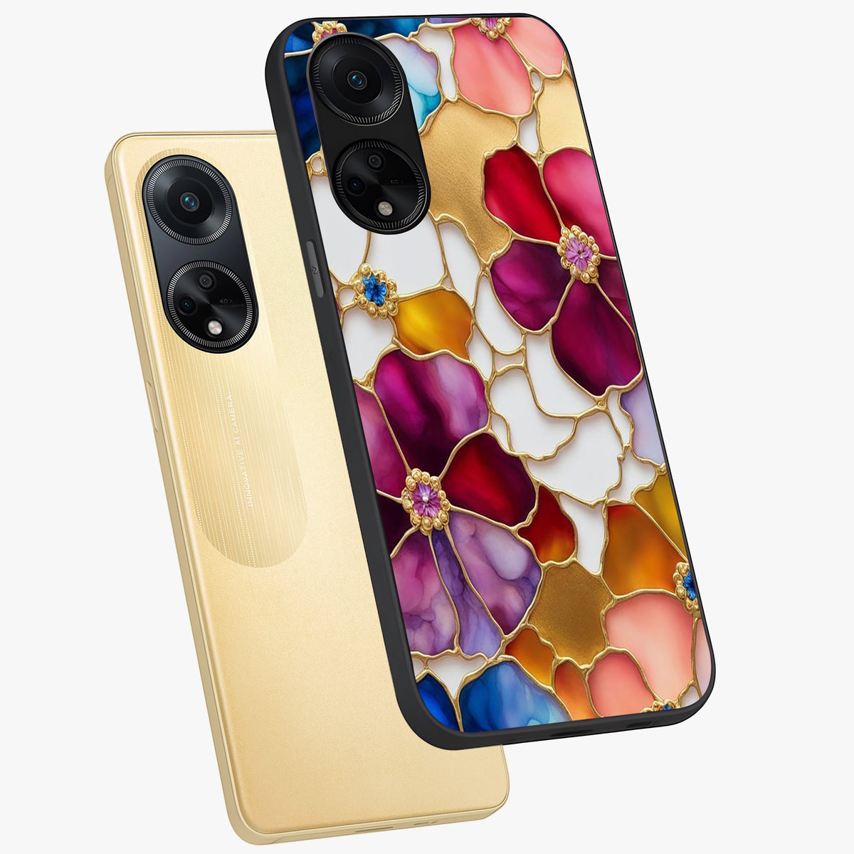 Marble Flower Pattern Glass Case displayed in angled mockup highlighting elegant marble floral design with modern aesthetic.