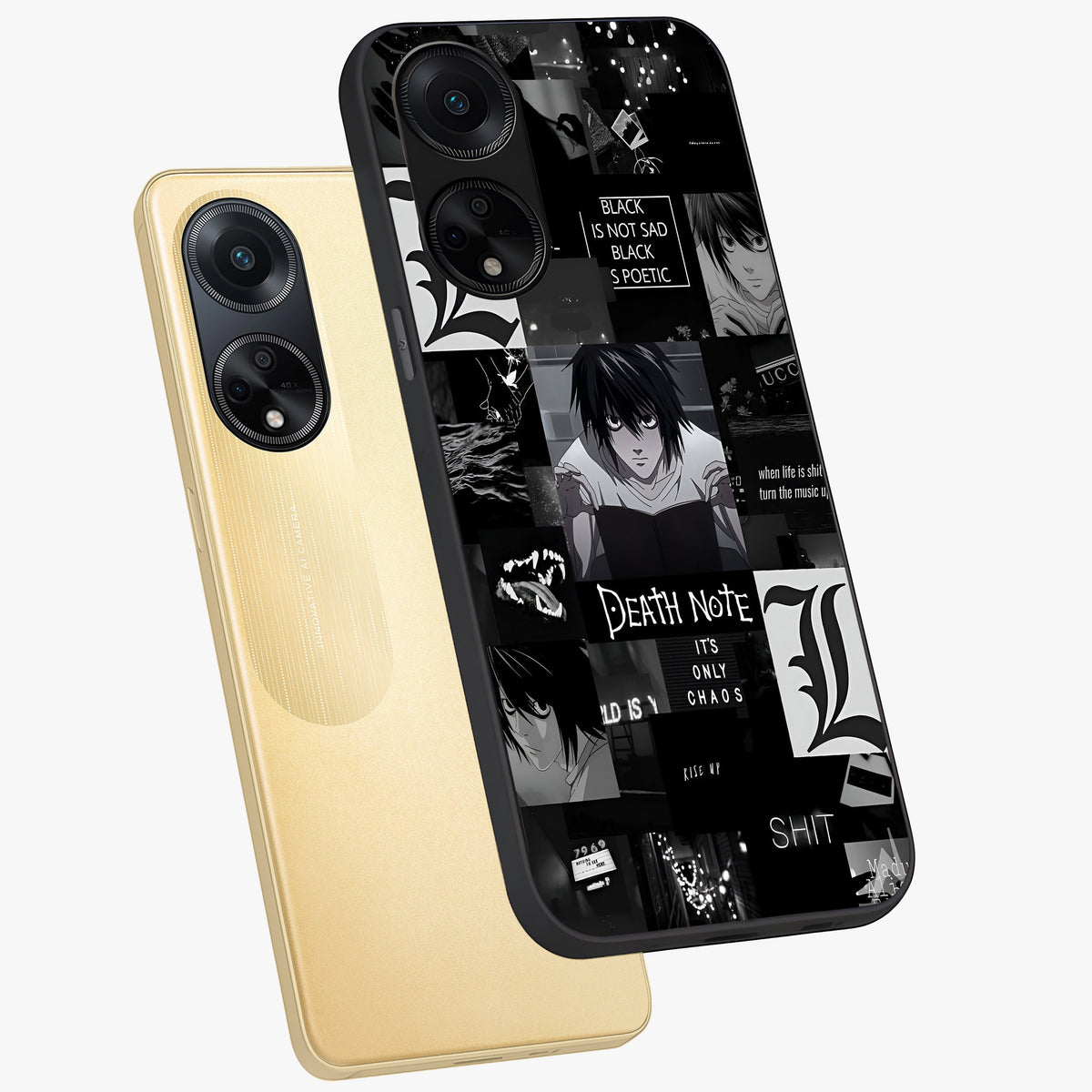 Midnight Chaos Mind Glass Case displayed in angled mockup highlighting chaotic artistic design with dramatic midnight aesthetic.