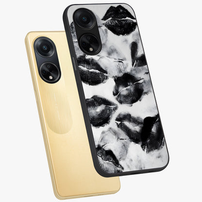 Midnight Kiss Marks Glass Case displayed in angled mockup highlighting playful romantic design with bold midnight aesthetic.