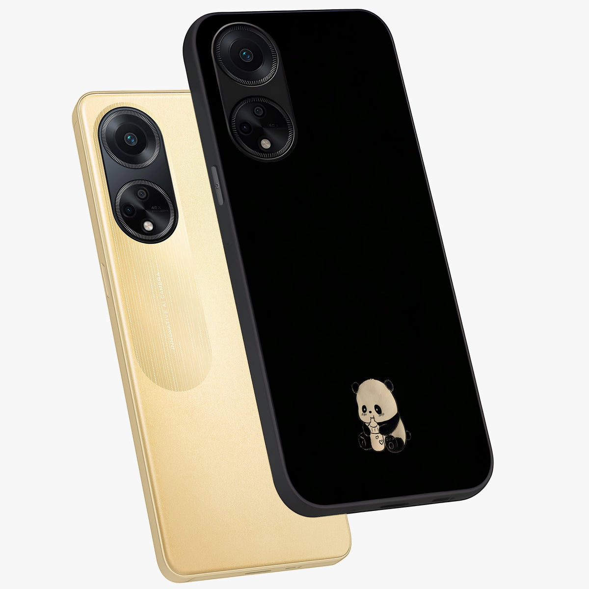 Midnight Panda Love Glass Case displayed in angled mockup highlighting adorable panda illustration with midnight aesthetic.
