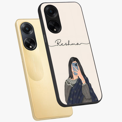 Mirror Mood Muse With Custom Name Glass Case displayed in angled mockup highlighting aesthetic mirror inspired design with custom name feature.