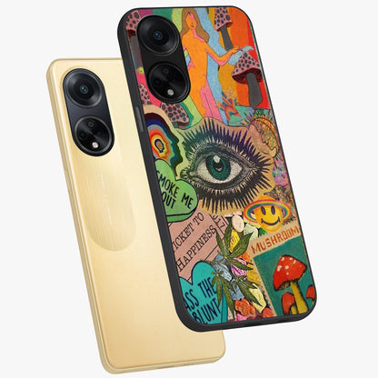 Mystic Eye Wonderland Glass Case displayed in angled mockup highlighting magical eye illustration with dreamy aesthetic.