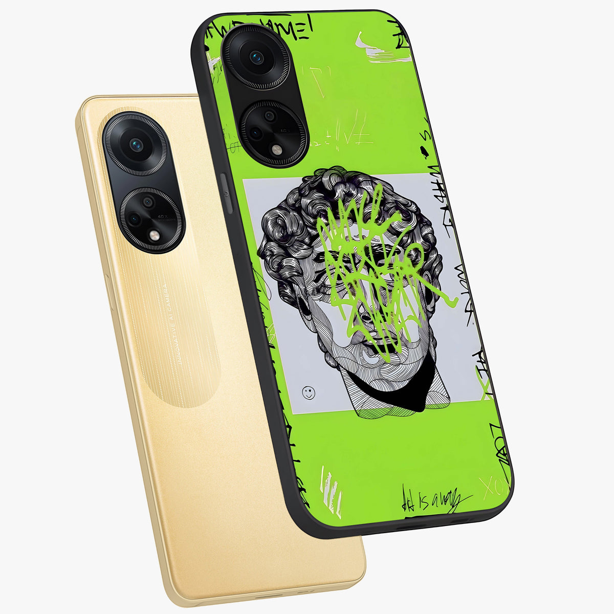 Neo Graffiti Rebellion Glass Case displayed in angled mockup highlighting urban street art design with rebellious aesthetic.