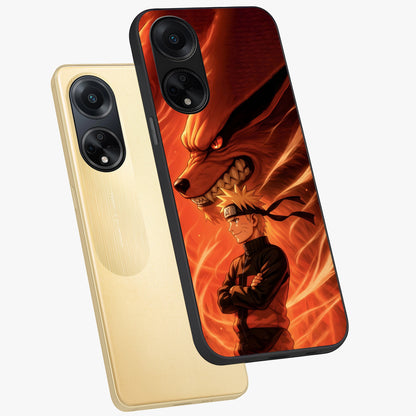 Nine Tails Legacy Glass Case displayed in angled mockup highlighting dynamic anime beast illustration with bold mystical aesthetic.