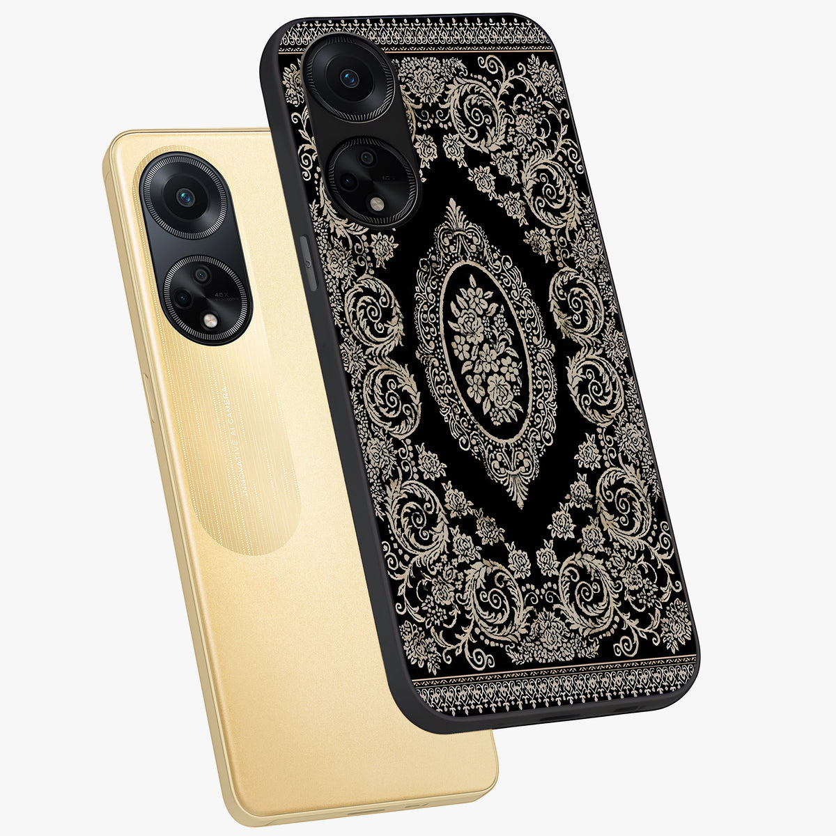 Noir Bloom Elegance Glass Case displayed in angled mockup highlighting refined flower design with stylish noir aesthetic.