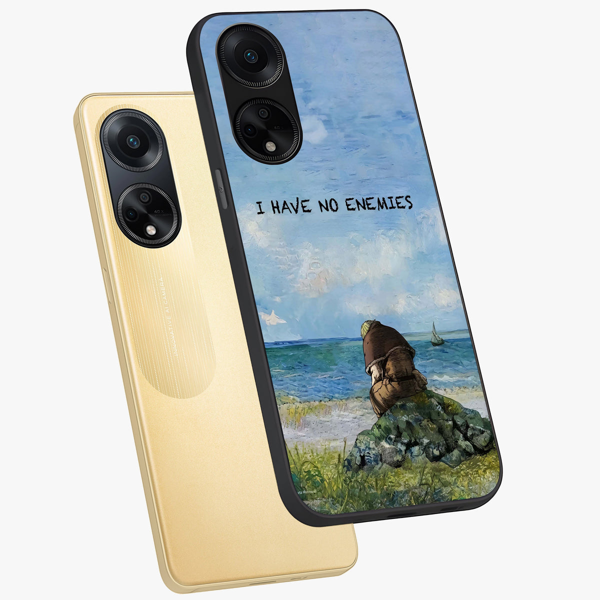 Peace Beyond War Glass Case displayed in angled mockup highlighting meaningful message design with artistic aesthetic style.