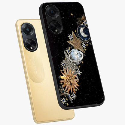 Pearls Universe Object Glass Case displayed in angled mockup highlighting celestial pearl design with dreamy aesthetic.