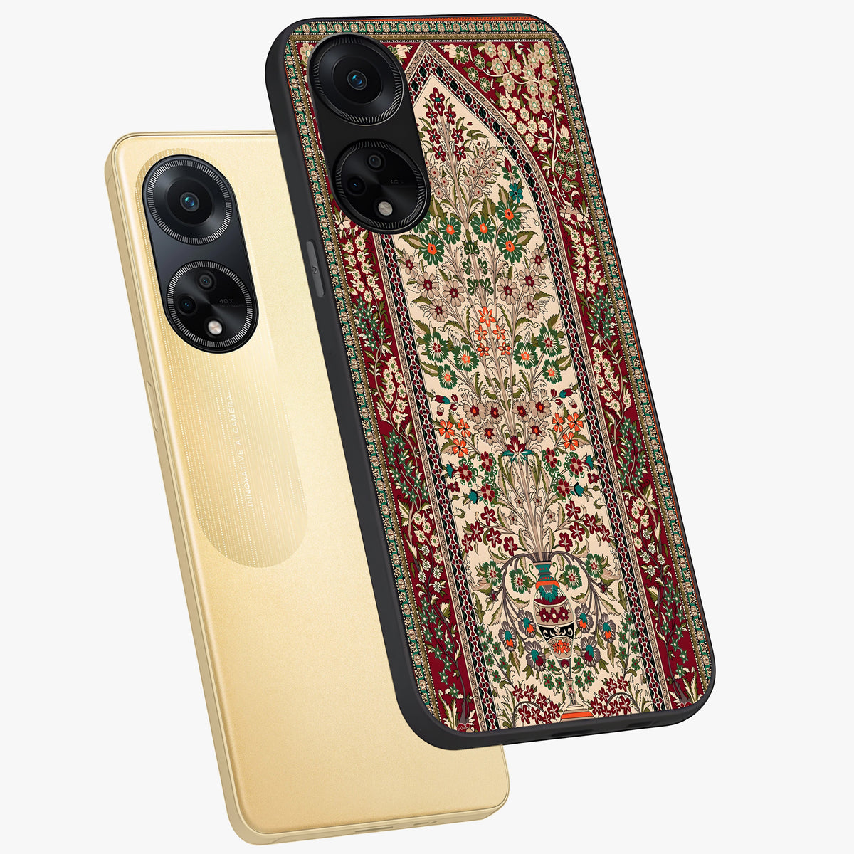 Persian Inspired Glass Case displayed in angled mockup highlighting intricate traditional design with elegant cultural aesthetic.