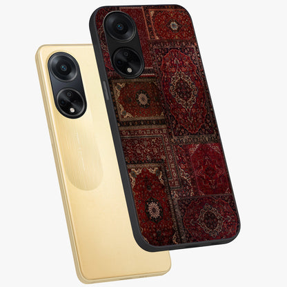 Persian Velvet Tale Glass Case displayed in angled mockup highlighting ornate textile inspired design with royal aesthetic.