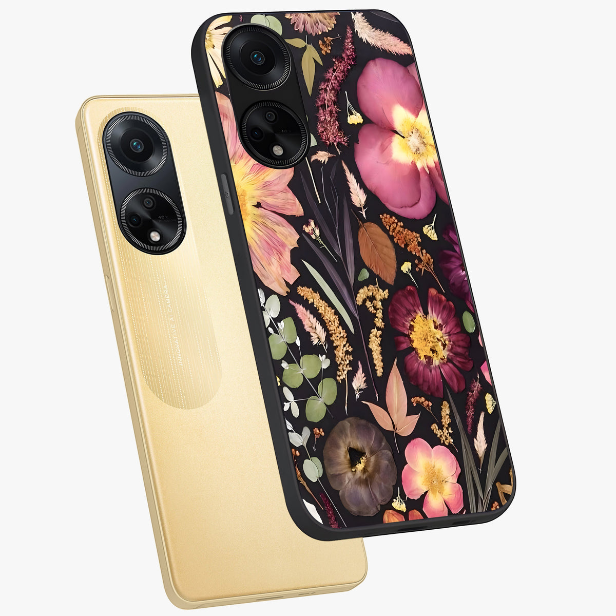 Petal Dream Tapestry Glass Case displayed in angled mockup highlighting decorative petal pattern with elegant botanical aesthetic.