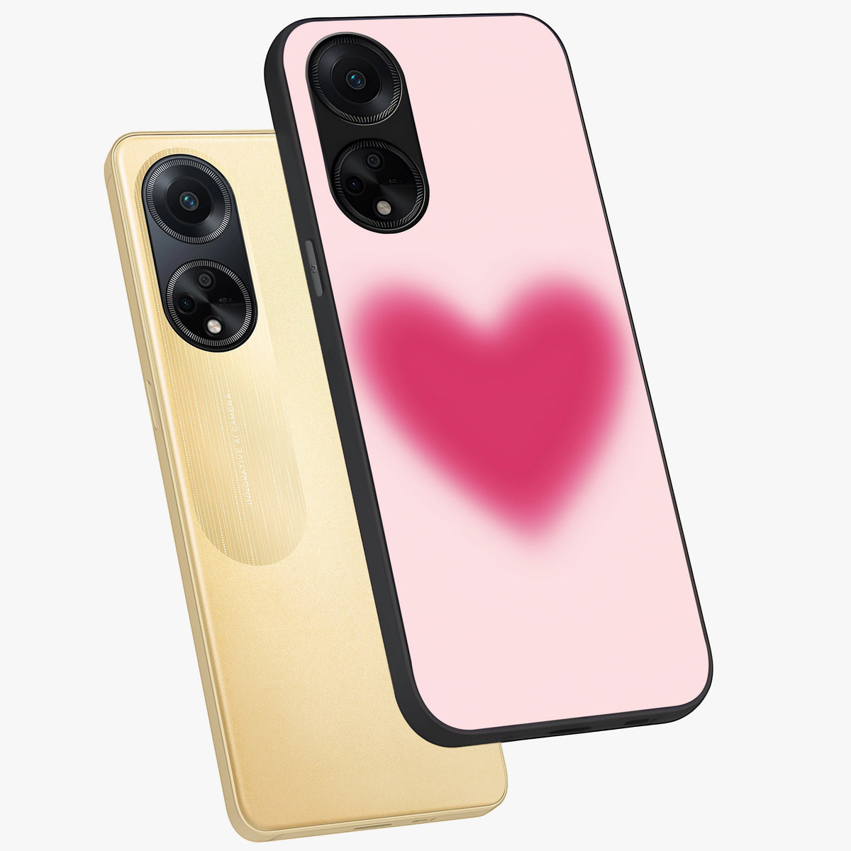 Pink Aura Heart Glass Case displayed in angled mockup highlighting vibrant pink heart design with dreamy aura aesthetic.