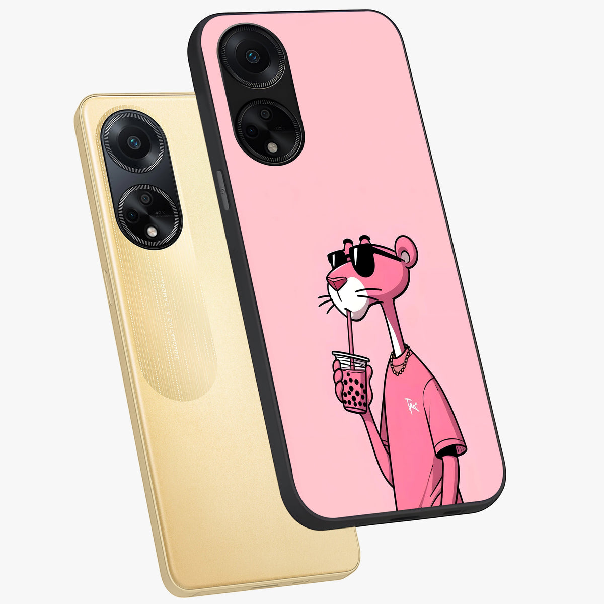 Pink Panther Glass Case displayed in angled mockup highlighting playful cartoon character design with vibrant pink aesthetic.