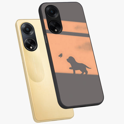 Puppy Shadow Art Glass Case displayed in angled mockup highlighting playful dog illustration with artistic shadow aesthetic.