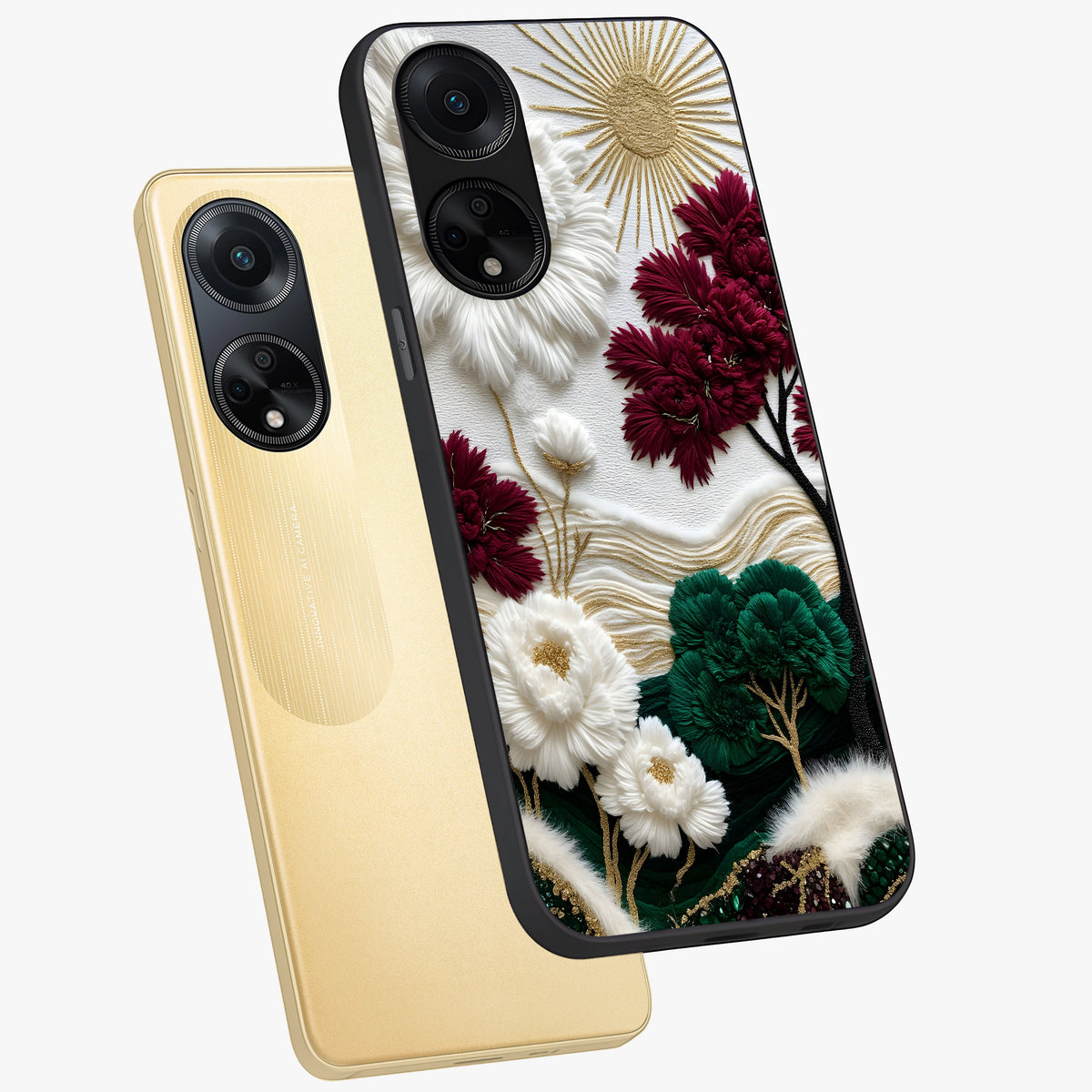 Radiant Bloom Elegance Glass Case displayed in angled mockup highlighting graceful floral design with radiant aesthetic style.