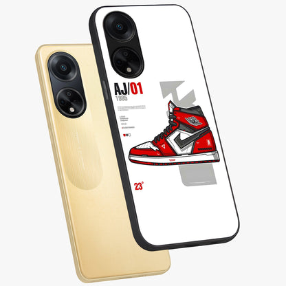 Retro Sneaker Blueprint Glass Case displayed in angled mockup highlighting detailed shoe design with sporty retro aesthetic.