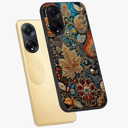 Royal Jewel Garden Glass Case displayed in angled mockup highlighting vibrant jewel inspired floral design with elegant aesthetic.