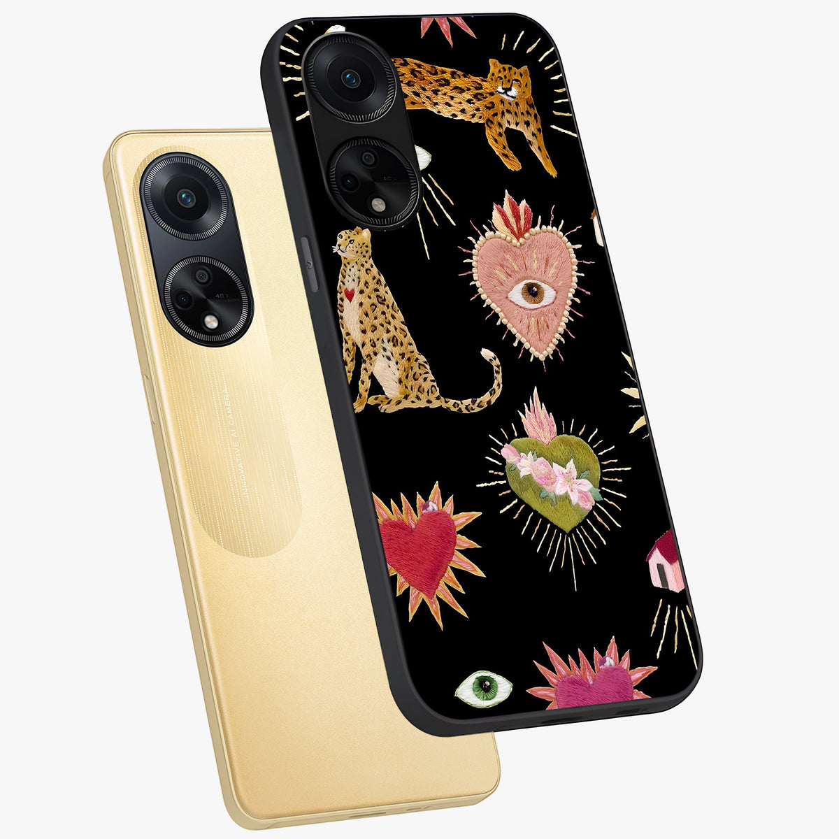 Sacred Jungle Heart Glass Case displayed in angled mockup highlighting lush tropical design with natural aesthetic style.