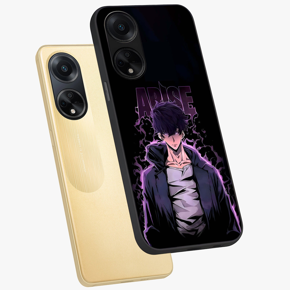 Shadow Monarch Awakening Glass Case displayed in angled mockup highlighting dramatic shadow warrior design with fantasy aesthetic.