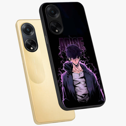 Shadow Monarch Awakening Glass Case displayed in angled mockup highlighting dramatic shadow warrior design with fantasy aesthetic.