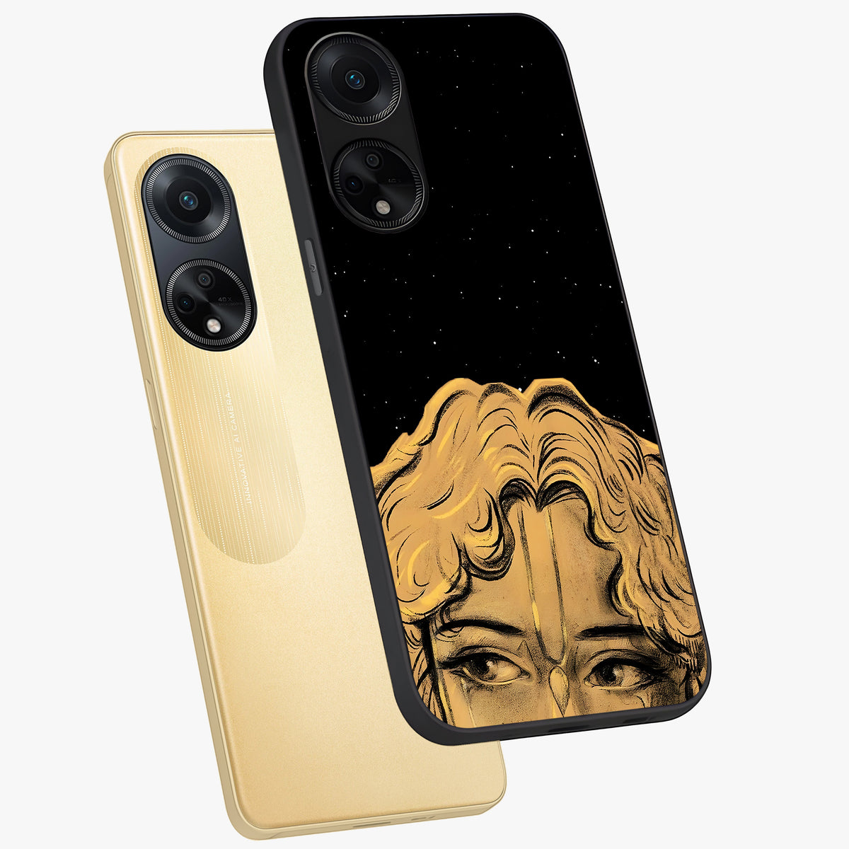 Shri Krishna Art Glass Case displayed in angled mockup highlighting spiritual Krishna illustration with divine aesthetic.