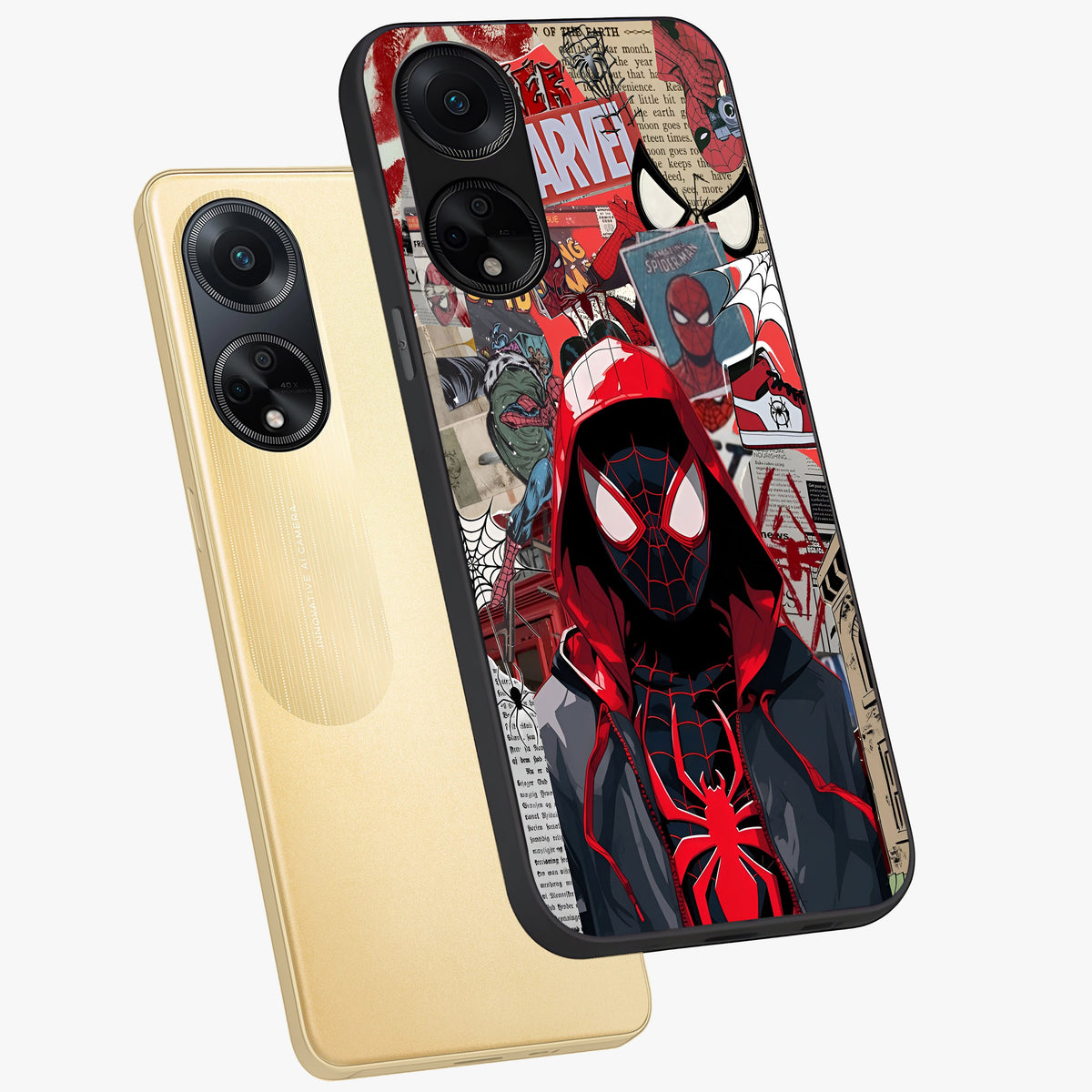 Spider Collage Street Glass Case displayed in angled mockup highlighting dynamic street style collage design with comic aesthetic.