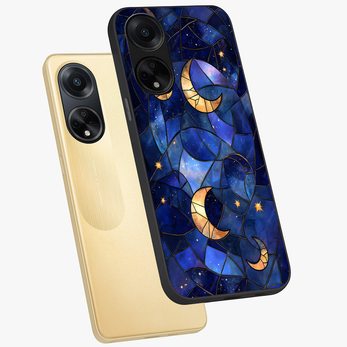 Starlit Sky Tapestry Glass Case displayed in angled mockup highlighting celestial night pattern with artistic aesthetic style.