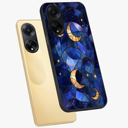 Starlit Sky Tapestry Glass Case displayed in angled mockup highlighting celestial night pattern with artistic aesthetic style.