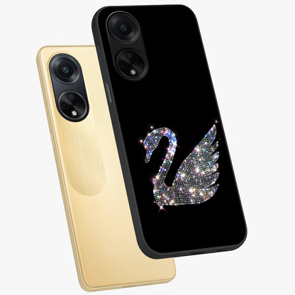 Starlit Swan Grace Glass Case displayed in angled mockup highlighting elegant swan illustration with dreamy celestial aesthetic.