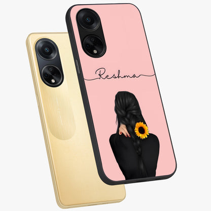 Sunflower Braid Beauty With Custom Name Glass Case displayed in angled mockup highlighting elegant sunflower design with custom name feature.