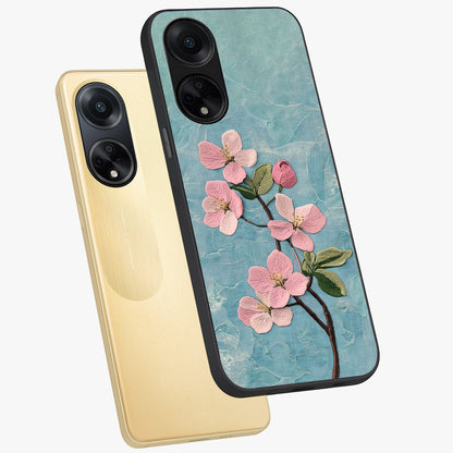 Threaded Blossom Breeze Glass Case displayed in angled mockup highlighting elegant floral design with soft aesthetic style.