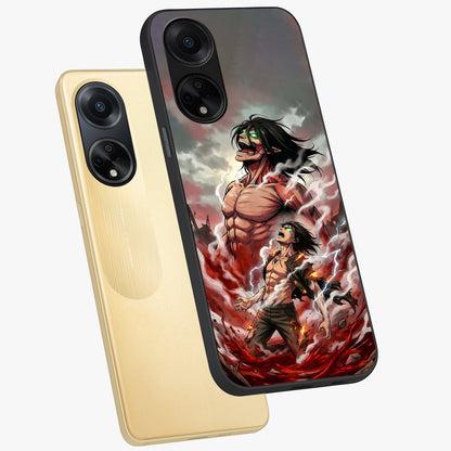 Titan Awakening Fury Glass Case displayed in angled mockup highlighting dramatic giant warrior design with bold anime aesthetic.