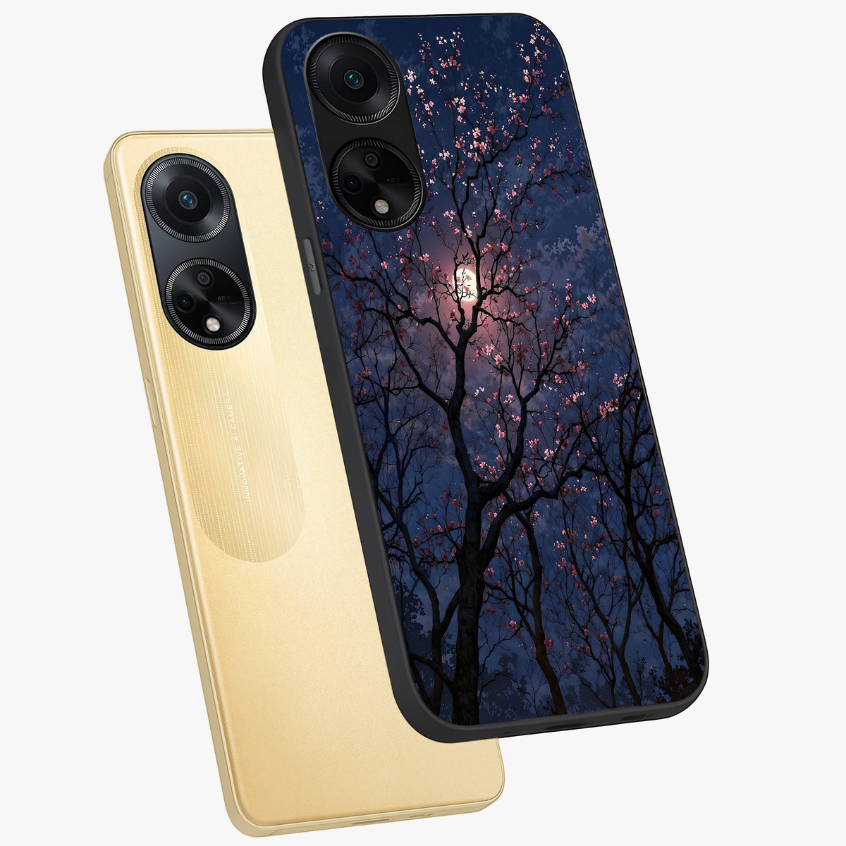 Twilight Sakura Serenade Glass Case displayed in angled mockup highlighting delicate sakura flower design with dreamy aesthetic.