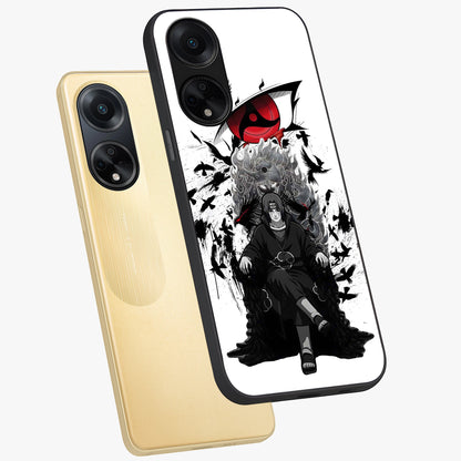 Uchiha Shadow Throne Glass Case displayed in angled mockup highlighting glowing aquatic design with celestial aesthetic.
