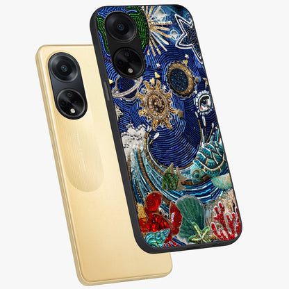Universe Underwater Spark Glass Case displayed in angled mockup highlighting glowing aquatic design with celestial aesthetic.