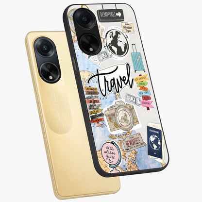 Wanderlust Journal Glass Case displayed in angled mockup highlighting adventure themed design with aesthetic travel vibe.