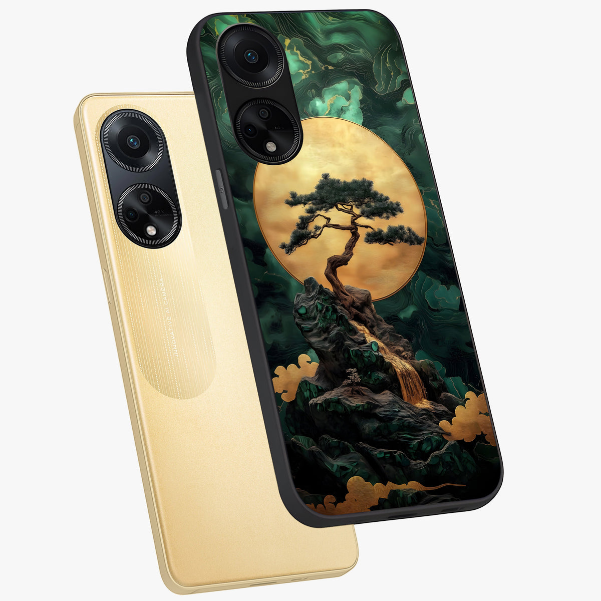 Zen Moon Rise Glass Case displayed in angled mockup highlighting peaceful lunar design with zen aesthetic style.