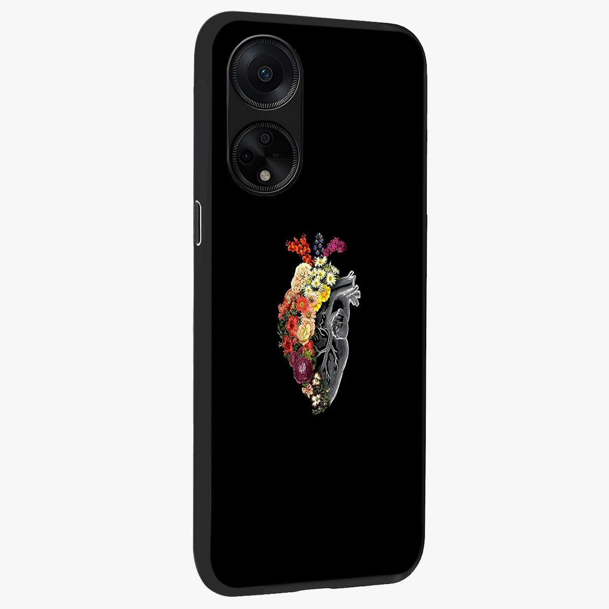 Heart With Flowers Glass Case upright view showcasing decorative heart and floral artwork with sweet romantic theme.