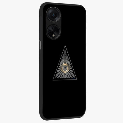 Illuminati Evil Glass Case upright view showcasing striking illuminati artwork with mysterious symbolic theme.