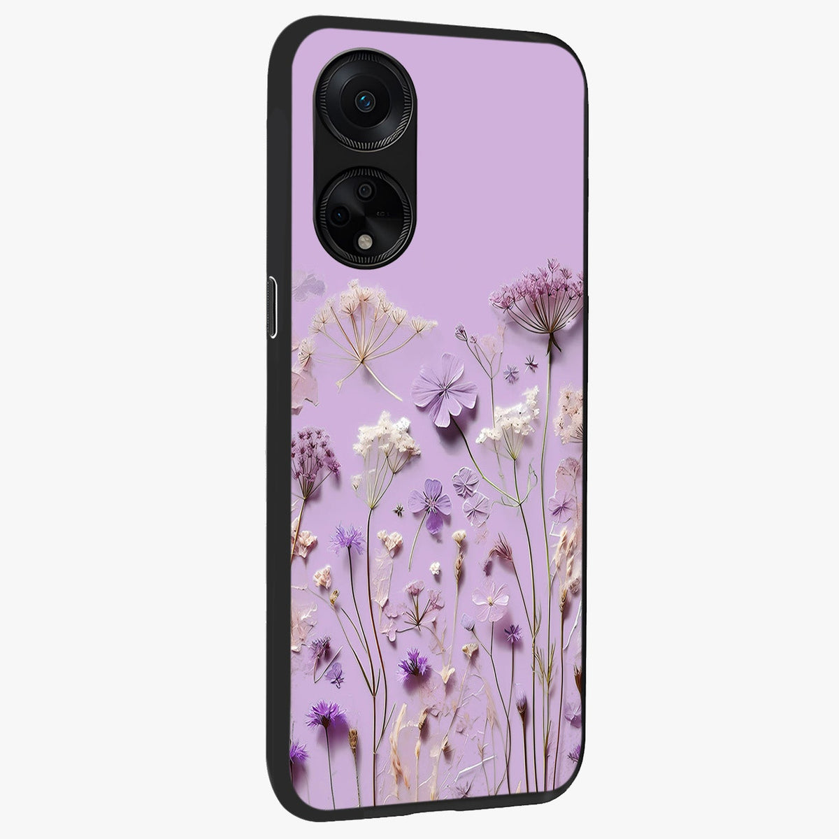 Lavender Blossom Dream Glass Case upright view showcasing delicate lavender blossom artwork with peaceful floral theme.