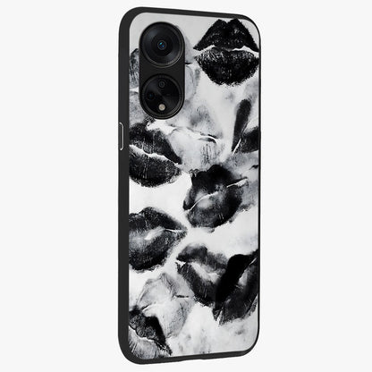 Midnight Kiss Marks Glass Case upright view showcasing stylish kiss mark artwork with trendy romantic theme.