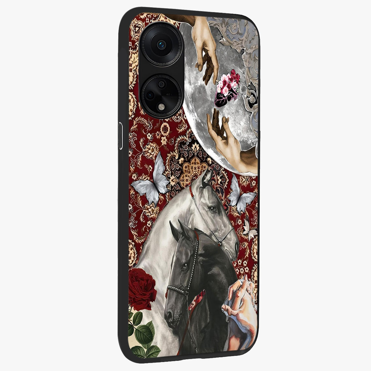 Moonlit Royal Stallion Glass Case upright view showcasing dramatic horse artwork with glowing moon themed design.
