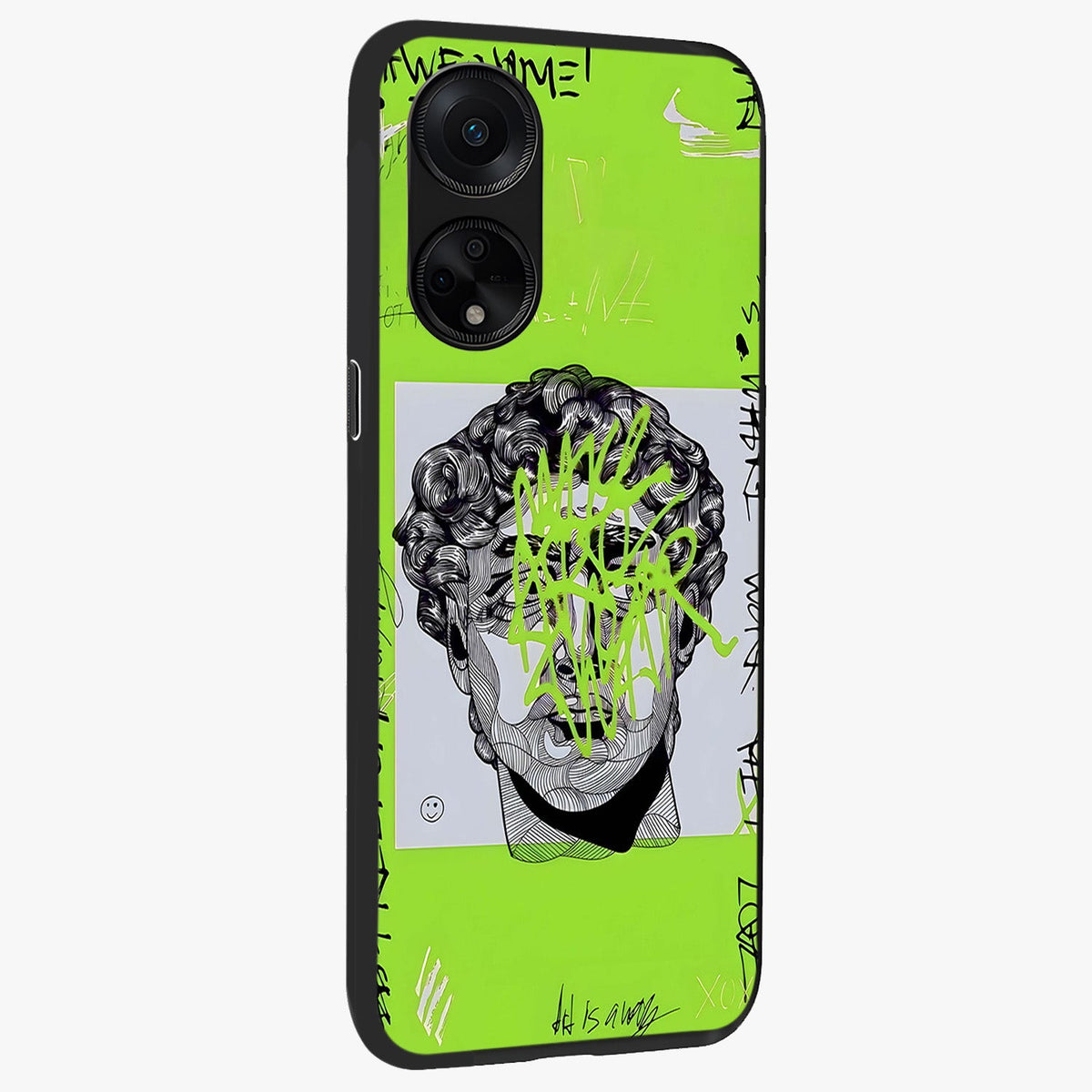 Neo Graffiti Rebellion Glass Case upright view showcasing colorful graffiti artwork with bold modern street style.