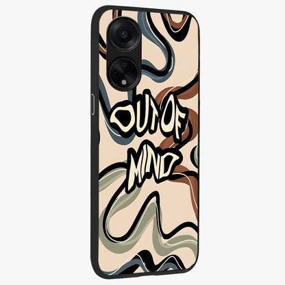 Out Of Mind Glass Case upright view showcasing striking typography artwork with edgy conceptual theme.
