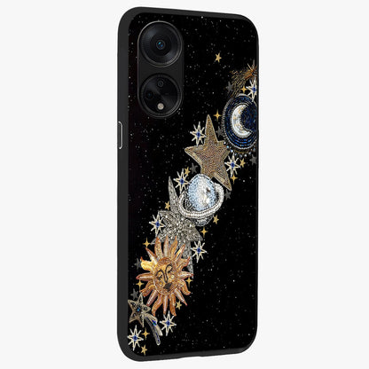 Pearls Universe Object Glass Case upright view showcasing decorative pearl themed artwork with cosmic elegance.