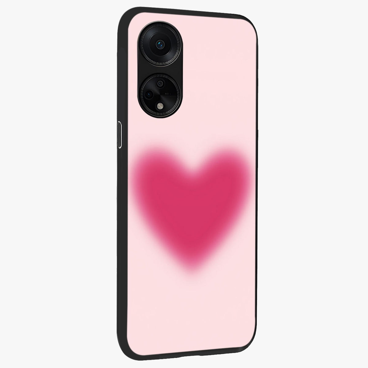 Pink Aura Heart Glass Case upright view showcasing romantic heart artwork with soft pastel theme.