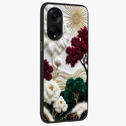 Radiant Bloom Elegance Glass Case upright view showcasing decorative flower artwork with refined botanical theme.