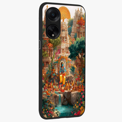 Sacred Sunlight Gods Glass Case upright view showcasing glowing divine artwork with sacred mythological theme.
