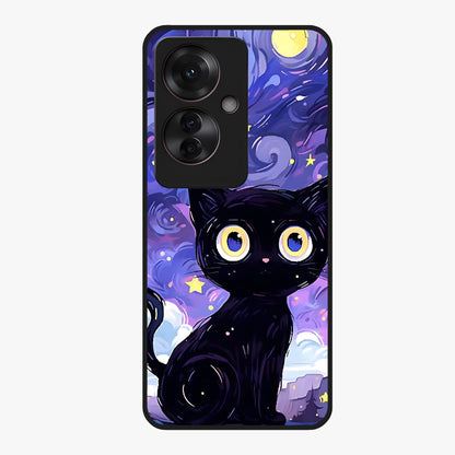 Abstract Cat Art Glass Case showing flat back view with artistic cat illustration and glossy glass finish.